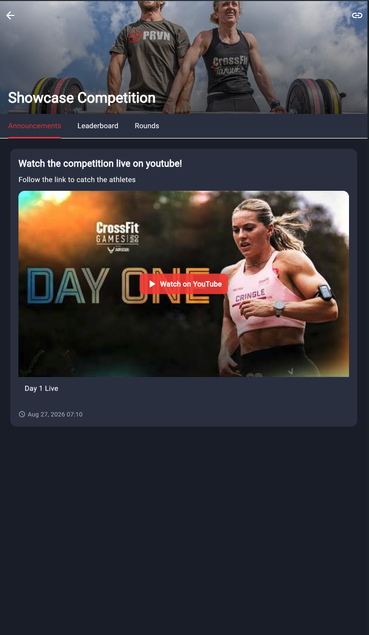 Announcements with a livestream link